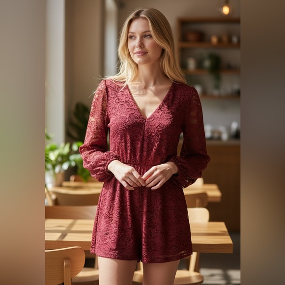 Maurices Deep Red Lace Romper/Dress - Picture 4 of 4